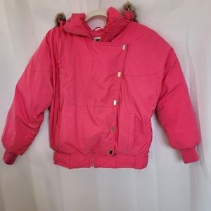 Obermeyer 'Dynasty' Ladies Sz 6 Parka Pink PufferJacket Fur Collar Y2K B…
